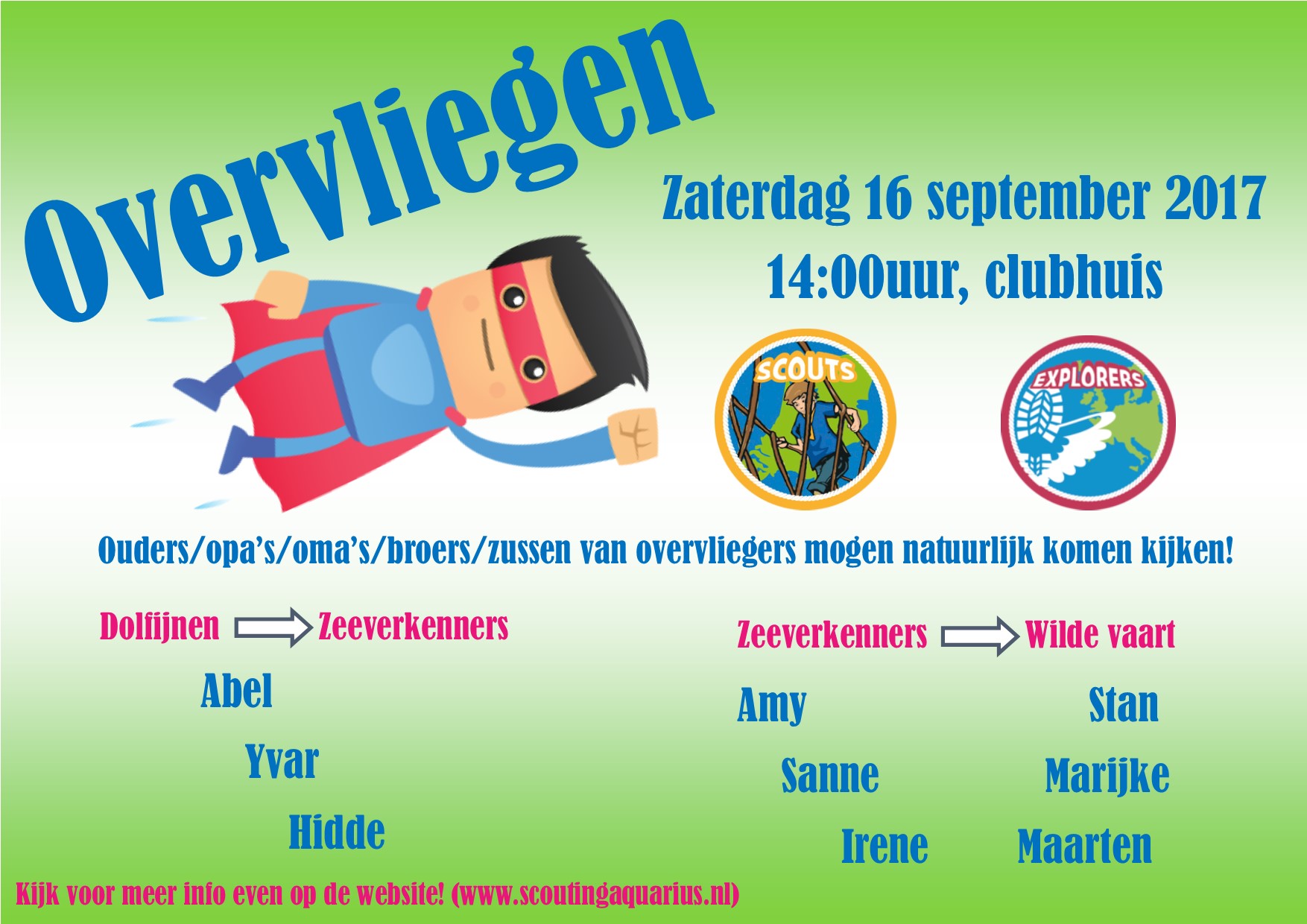 Groepsactiviteit: Overvliegen 2017